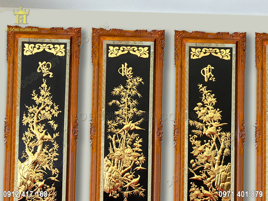 tranh đồng tứ qu&yacute; d&aacute;t v&agrave;ng